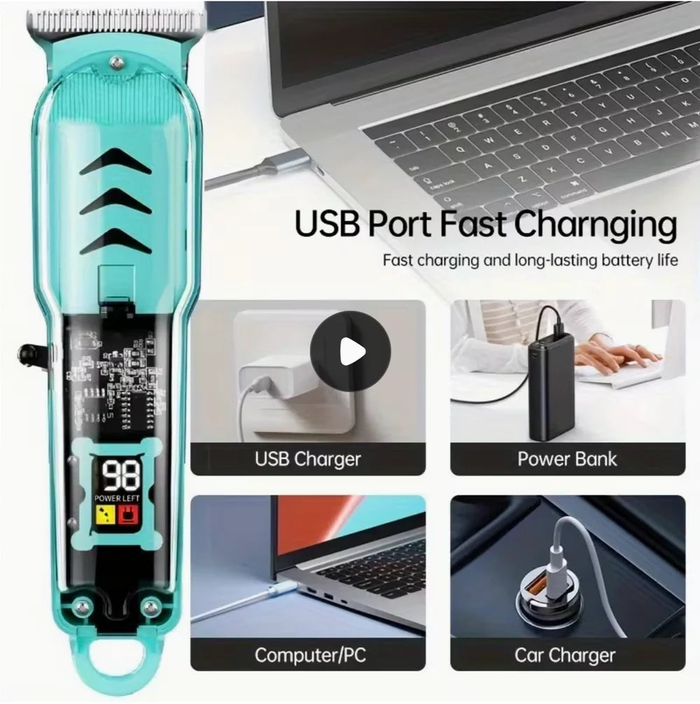 Men'S Hair Clipper, Professional Seamless T-Blade Electric Shaver Trimming Set, Wireless USB Charging with LCD Display