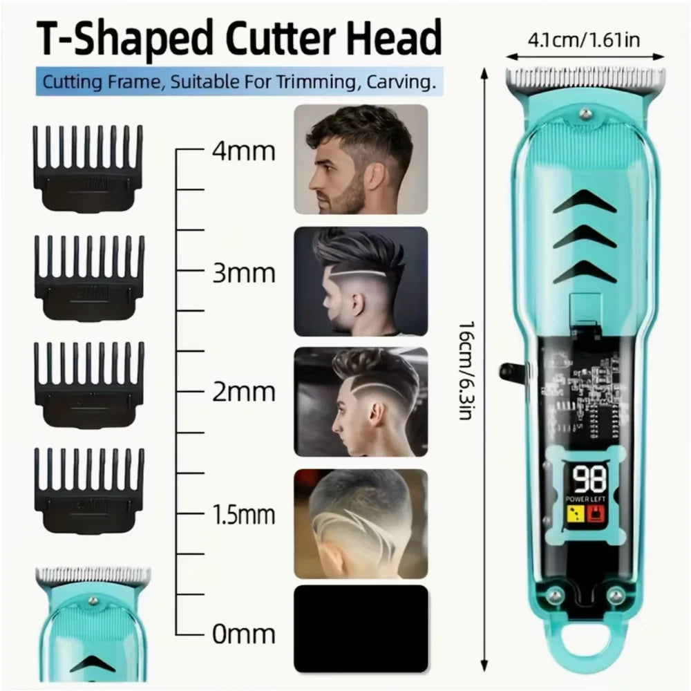 Men'S Hair Clipper, Professional Seamless T-Blade Electric Shaver Trimming Set, Wireless USB Charging with LCD Display